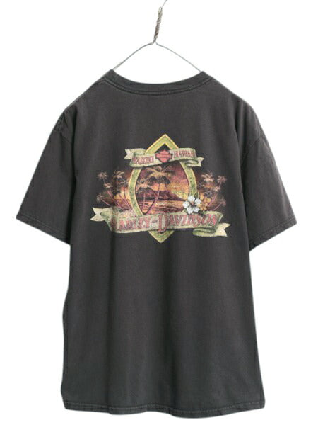 00s ハーレー ダビットソン 両面 プリント Tシャツ メンズ L 古着 オールド オフィシャル ヘビーウェイト バイク イラスト グラフィック 黒