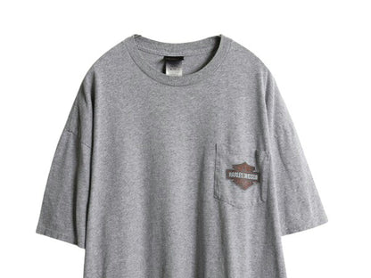 ハーレー ダビットソン 両面 プリント ポケット付き Tシャツ メンズ 2XL / 古着 オフィシャル ヘビーウェイト スカル バイク イラスト 灰