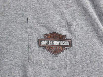 ハーレー ダビットソン 両面 プリント ポケット付き Tシャツ メンズ 2XL / 古着 オフィシャル ヘビーウェイト スカル バイク イラスト 灰