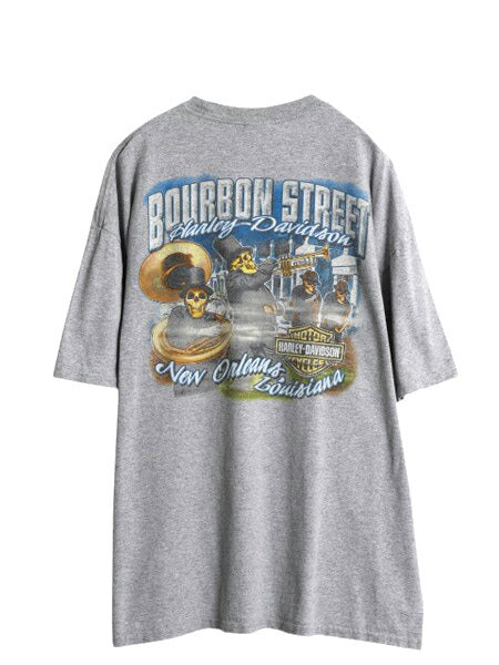 ハーレー ダビットソン 両面 プリント ポケット付き Tシャツ メンズ 2XL / 古着 オフィシャル ヘビーウェイト スカル バイク イラスト 灰