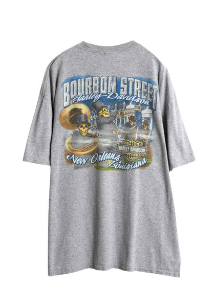 ハーレー ダビットソン 両面 プリント ポケット付き Tシャツ メンズ 2XL / 古着 オフィシャル ヘビーウェイト スカル バイク イラスト 灰