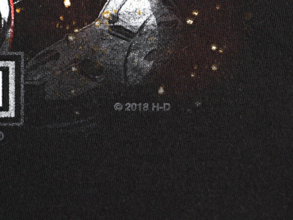 ハーレー ダビットソン 両面 プリント Tシャツ メンズ XL 程/ オフィシャル ヘビーウェイト ファイヤー バイク イラスト 大きいサイズ 黒