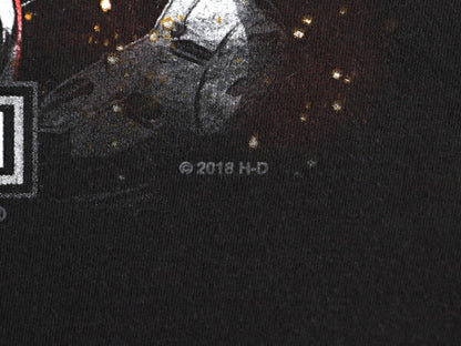 ハーレー ダビットソン 両面 プリント Tシャツ メンズ XL 程/ オフィシャル ヘビーウェイト ファイヤー バイク イラスト 大きいサイズ 黒