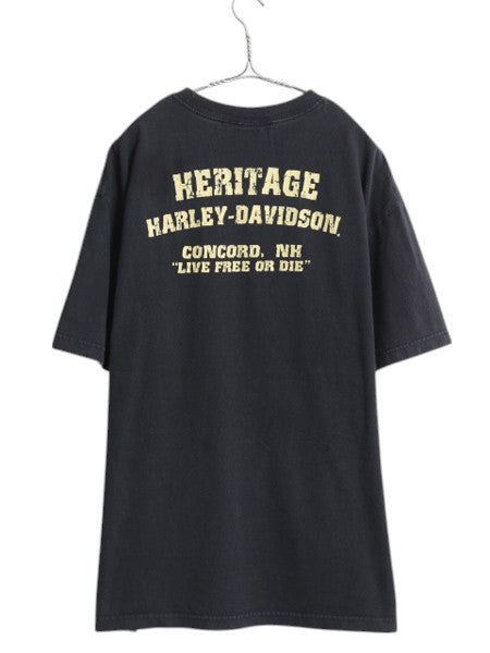 ハーレー ダビットソン 両面 プリント Tシャツ メンズ XL オールド オフィシャル イーグル バイク イラスト グラフィック 大きいサイズ 黒