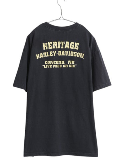 ハーレー ダビットソン 両面 プリント Tシャツ メンズ XL オールド オフィシャル イーグル バイク イラスト グラフィック 大きいサイズ 黒