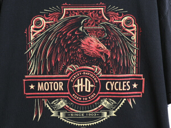 ハーレー ダビットソン 両面 プリント Tシャツ メンズ XL オールド オフィシャル イーグル バイク イラスト グラフィック 大きいサイズ 黒