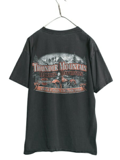 ハーレー ダビットソン 両面 プリント Tシャツ メンズ L オフィシャル ドッグ スカル バイク イラスト 星条旗 アニマル ヘビーウェイト 黒