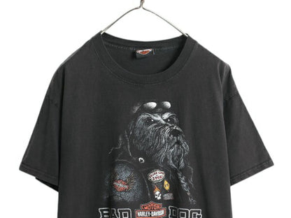 ハーレー ダビットソン 両面 プリント Tシャツ メンズ L オフィシャル ドッグ スカル バイク イラスト 星条旗 アニマル ヘビーウェイト 黒