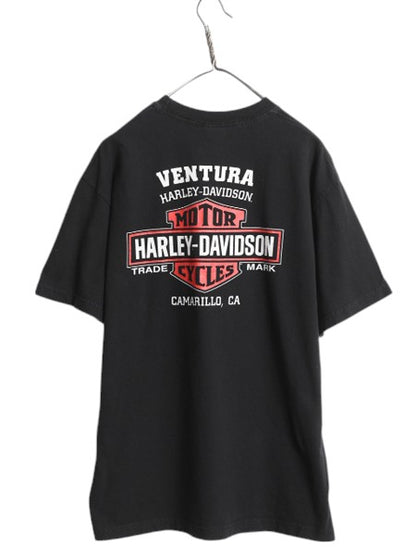 ハーレー ダビットソン 両面 プリント Tシャツ メンズ XL 程 オフィシャル ヘビーウェイト バイク イラスト グラフィック 大きいサイズ 黒