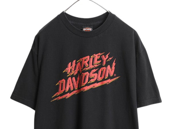 ハーレー ダビットソン 両面 プリント Tシャツ メンズ XL 程 オフィシャル ヘビーウェイト バイク イラスト グラフィック 大きいサイズ 黒