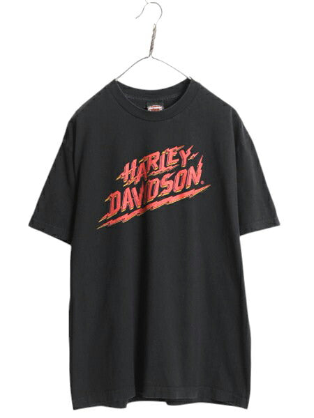 ハーレー ダビットソン 両面 プリント Tシャツ メンズ XL 程 オフィシャル ヘビーウェイト バイク イラスト グラフィック 大きいサイズ 黒