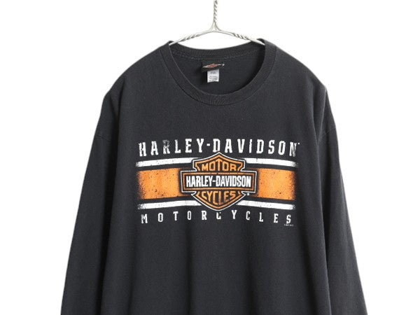 ハーレー ダビットソン 両面 プリント 長袖 Tシャツ メンズ XL / オフィシャル バイク イラスト グラフィック ロゴ ロンT 大きいサイズ 黒
