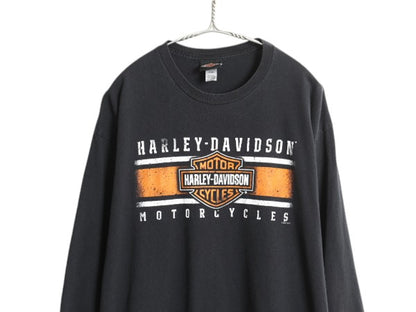 ハーレー ダビットソン 両面 プリント 長袖 Tシャツ メンズ XL / オフィシャル バイク イラスト グラフィック ロゴ ロンT 大きいサイズ 黒