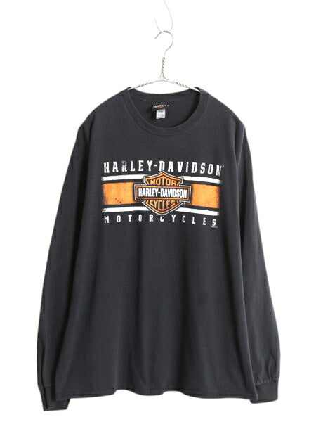 ハーレー ダビットソン 両面 プリント 長袖 Tシャツ メンズ XL / オフィシャル バイク イラスト グラフィック ロゴ ロンT 大きいサイズ 黒