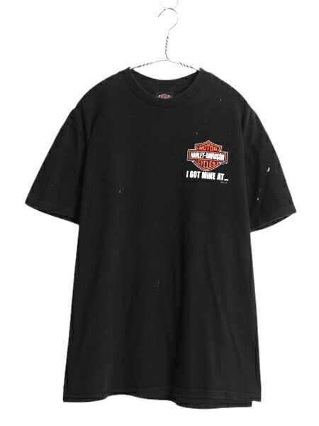 ハーレー ダビットソン 両面 プリント Tシャツ メンズ L / 古着 オフィシャル バイク イラスト グラフィック ヘビーウェイト メッセージ 黒