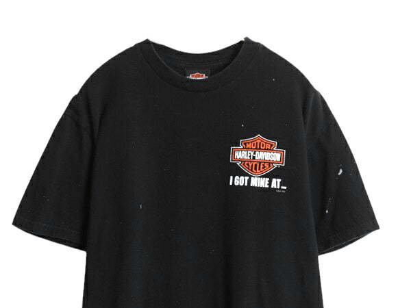 ハーレー ダビットソン 両面 プリント Tシャツ メンズ L / 古着 オフィシャル バイク イラスト グラフィック ヘビーウェイト メッセージ 黒