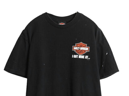 ハーレー ダビットソン 両面 プリント Tシャツ メンズ L / 古着 オフィシャル バイク イラスト グラフィック ヘビーウェイト メッセージ 黒