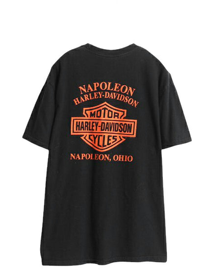 ハーレー ダビットソン 両面 プリント Tシャツ メンズ L / 古着 オフィシャル バイク イラスト グラフィック ヘビーウェイト メッセージ 黒
