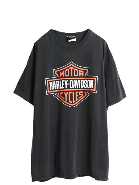 00s ハーレー ダビットソン 両面 プリント Tシャツ メンズ XL 程 古着 オールド バイク ファイヤー イラスト グラフィック 大きいサイズ 黒