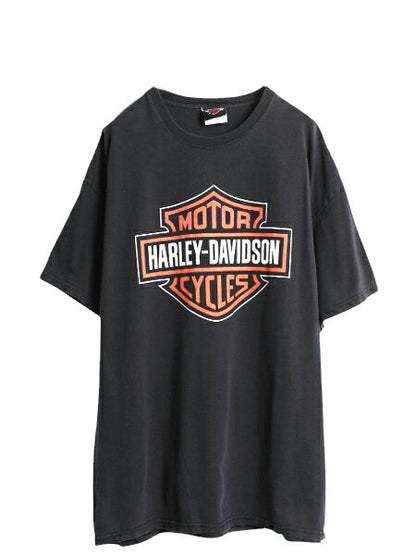 00s ハーレー ダビットソン 両面 プリント Tシャツ メンズ XL 程 古着 オールド バイク ファイヤー イラスト グラフィック 大きいサイズ 黒