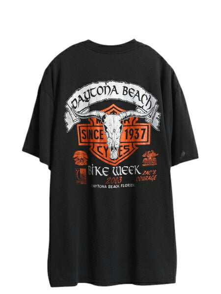 00s ハーレー ダビットソン 両面 プリント Tシャツ メンズ L / オールド バイク スカル イーグル イラスト グラフィック デイトナビーチ 黒