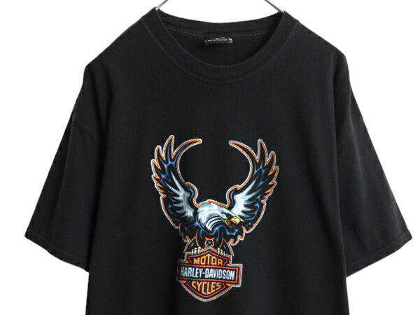 90s ハーレー ダビットソン イーグル イラスト プリント Tシャツ メンズ XL オールド バイク グラフィック ヘビーウェイト 大きいサイズ 黒