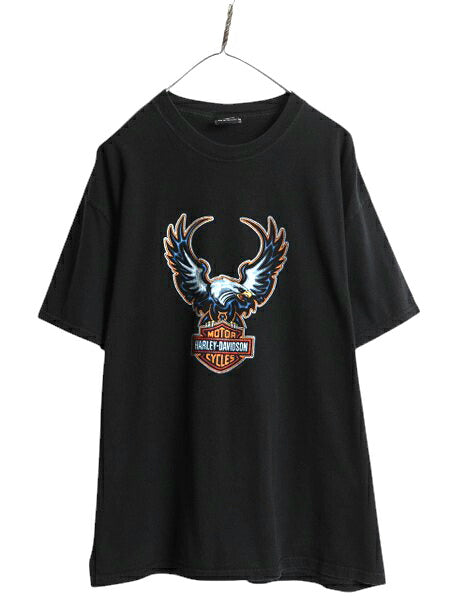 90s ハーレー ダビットソン イーグル イラスト プリント Tシャツ メンズ XL オールド バイク グラフィック ヘビーウェイト 大きいサイズ 黒