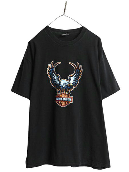 90s ハーレー ダビットソン イーグル イラスト プリント Tシャツ メンズ XL オールド バイク グラフィック ヘビーウェイト 大きいサイズ 黒