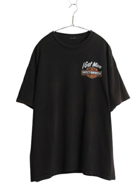 ハーレー ダビットソン 両面 プリント Tシャツ メンズ XL 程 オフィシャル バイク イラスト グラフィック ヘビーウェイト 大きいサイズ 黒