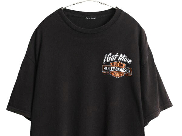 ハーレー ダビットソン 両面 プリント Tシャツ メンズ XL 程 オフィシャル バイク イラスト グラフィック ヘビーウェイト 大きいサイズ 黒