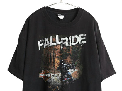 ハーレー ダビットソン 両面 プリント Tシャツ メンズ XL / オフィシャル バイク イラスト グラフィック ヘビーウェイト 大きいサイズ 黒