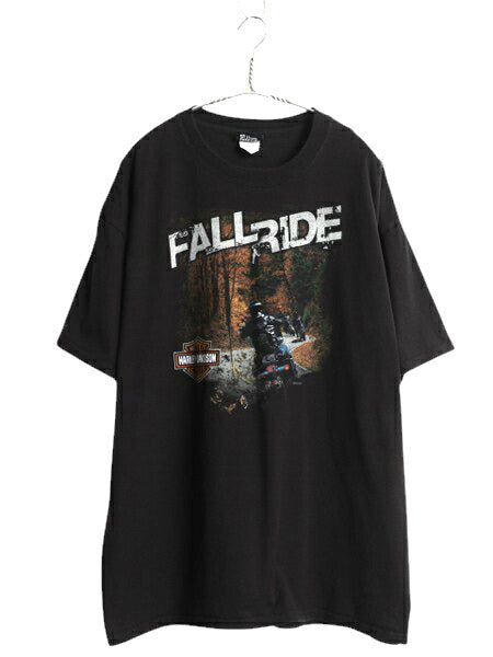 ハーレー ダビットソン 両面 プリント Tシャツ メンズ XL / オフィシャル バイク イラスト グラフィック ヘビーウェイト 大きいサイズ 黒