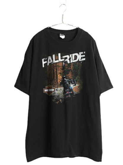 ハーレー ダビットソン 両面 プリント Tシャツ メンズ XL / オフィシャル バイク イラスト グラフィック ヘビーウェイト 大きいサイズ 黒