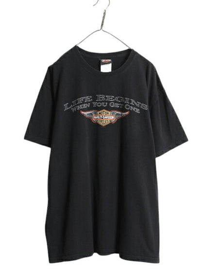 00s ハーレー ダビットソン 両面 プリント Tシャツ メンズ XL 古着 オールド オフィシャル バイク イラスト グラフィック 大きいサイズ 黒