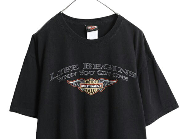 00s ハーレー ダビットソン 両面 プリント Tシャツ メンズ XL 古着 オールド オフィシャル バイク イラスト グラフィック 大きいサイズ 黒