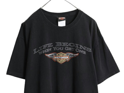 00s ハーレー ダビットソン 両面 プリント Tシャツ メンズ XL 古着 オールド オフィシャル バイク イラスト グラフィック 大きいサイズ 黒