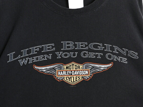 00s ハーレー ダビットソン 両面 プリント Tシャツ メンズ XL 古着 オールド オフィシャル バイク イラスト グラフィック 大きいサイズ 黒