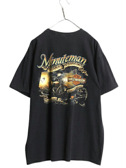 00s ハーレー ダビットソン 両面 プリント Tシャツ メンズ XL 古着 オールド オフィシャル バイク イラスト グラフィック 大きいサイズ 黒