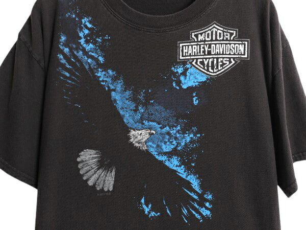 ハーレー ダビットソン 両面 プリント Tシャツ メンズ L / 古着 オフィシャル バイク イーグル イラスト グラフィック ヘビーウェイト 黒