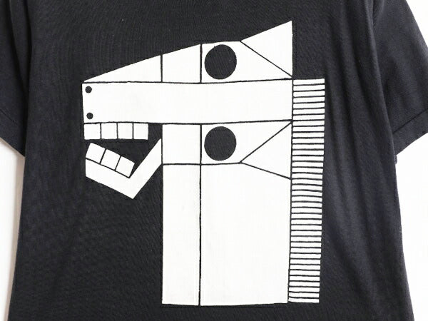 70s USA製 キュビスム ウマ アート プリント Tシャツ L 小さめ メンズ S 程 ヴィンテージ グラフィック キャラクター シングルステッチ 黒