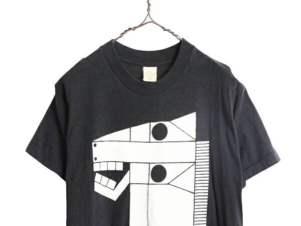 70s USA製 キュビスム ウマ アート プリント Tシャツ L 小さめ メンズ S 程 ヴィンテージ グラフィック キャラクター シングルステッチ 黒