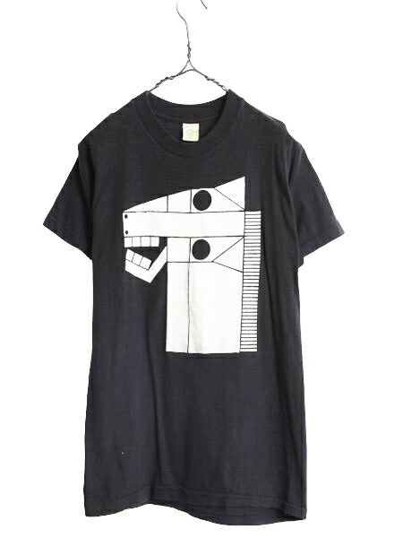 70s USA製 キュビスム ウマ アート プリント Tシャツ L 小さめ メンズ S 程 ヴィンテージ グラフィック キャラクター シングルステッチ 黒
