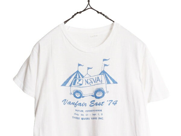 70s 企業 ロゴ 染込み 5段 イラスト プリント Tシャツ M 小さめ メンズ レディース S 70年代 ヴィンテージ シングルステッチ 企業物 白