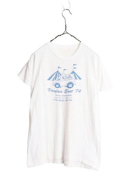 70s 企業 ロゴ 染込み 5段 イラスト プリント Tシャツ M 小さめ メンズ レディース S 70年代 ヴィンテージ シングルステッチ 企業物 白