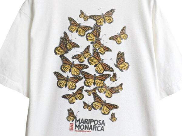 90s チョウ アート イラスト 両面 プリント Tシャツ メンズ XL 小さめ L / 古着 オールド 昆虫 グラフィック ヘビーウェイト スーベニア 白