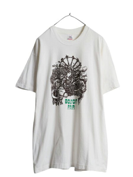 90s USA製 アート イラスト プリント Tシャツ メンズ XL オールド グラフィック 大きいサイズ ヘビーウェイト シングルステッチ 当時物 白