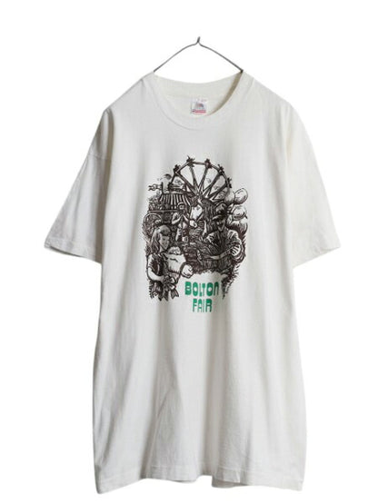90s USA製 アート イラスト プリント Tシャツ メンズ XL オールド グラフィック 大きいサイズ ヘビーウェイト シングルステッチ 当時物 白