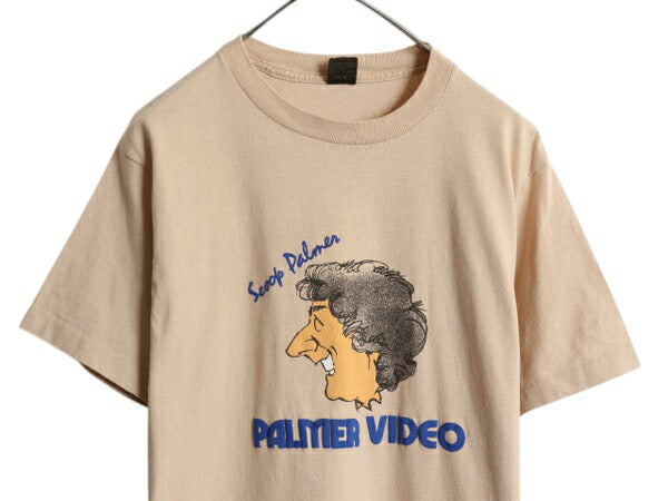 80s USA製 企業物 キャラクター イラスト Tシャツ メンズ L 小さめ M ヴィンテージ 発泡 プリント グラフィック シングルステッチ ベージュ
