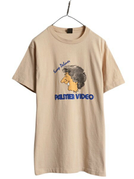 80s USA製 企業物 キャラクター イラスト Tシャツ メンズ L 小さめ M ヴィンテージ 発泡 プリント グラフィック シングルステッチ ベージュ