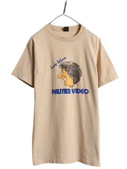80s USA製 企業物 キャラクター イラスト Tシャツ メンズ L 小さめ M ヴィンテージ 発泡 プリント グラフィック シングルステッチ ベージュ